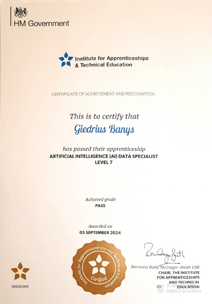 L7 Data Science and AI apprenticeship